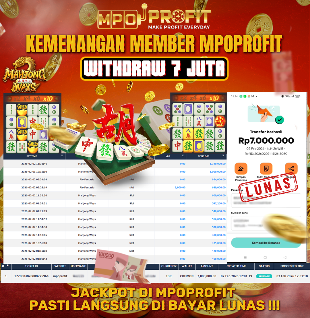MPOPROFIT JACKPOT SLOT PGSOFT! KEMENANGAN MURNI DI (MAHJONG WAYS TOTAL RP. 7.000.000,- LUNAS)